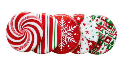 Obraz premium Set of five decorative christmas themed glass coasters isolated on transparent background
