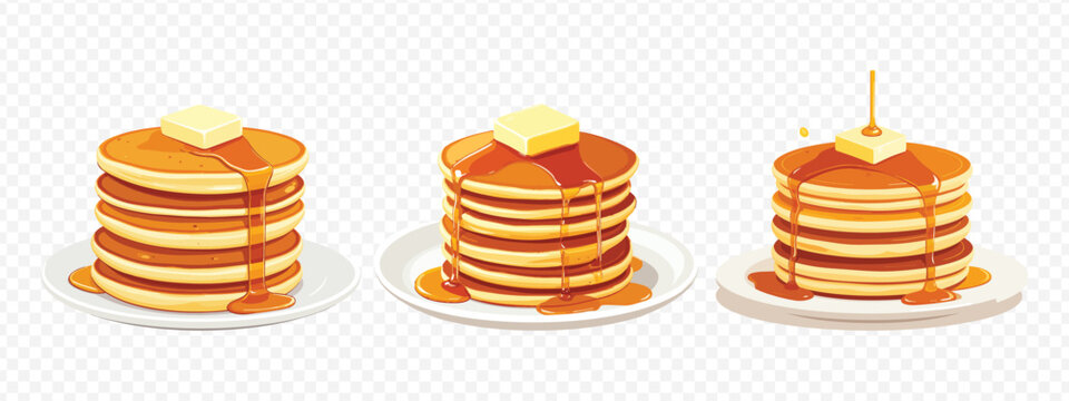Delicious pancake stack with syrup vector illustration set