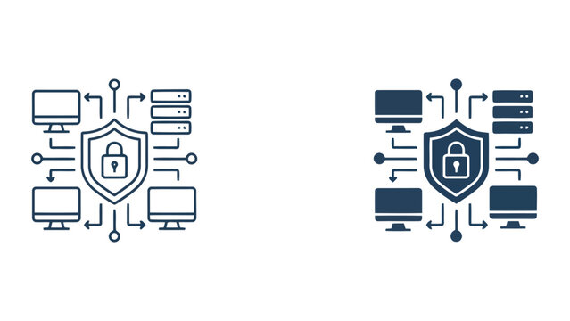 Network security server and computer infrastructure icon with security, computer