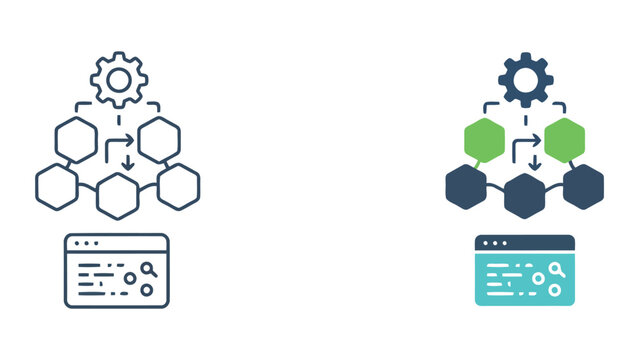 Software development pipeline and process automation workflow icon set