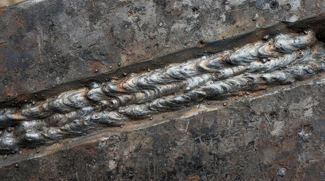Detailed macro photograph of a metal weld seam