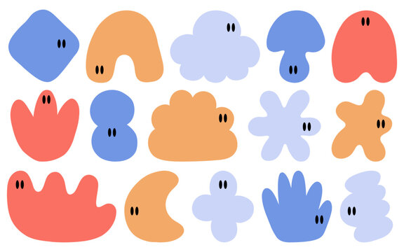 Cute Pastel Blob Characters Collection, Abstract Cartoon Monster Shapes Vector Illustration