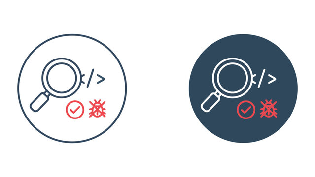 Software code bug detection and search icons for developers with debugging