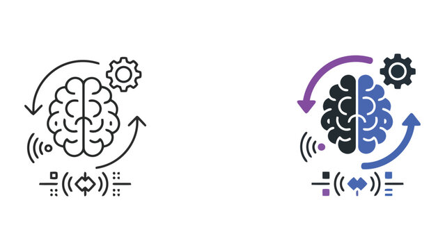 Brain process optimization gear icon set with optimization thinking innovation