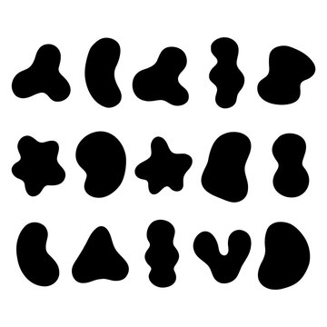 Black Organic Blob Shapes Set, Abstract Liquid Blob Silhouette Vector Illustration