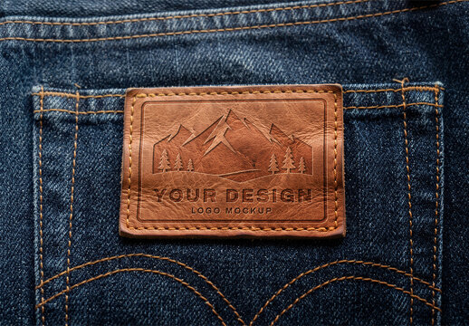 Leather Logo Patch Mockup on Denim Jeans Pocket Label