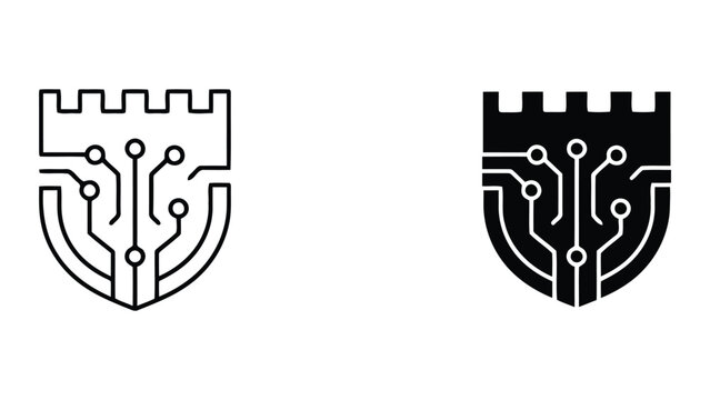 Cyber security digital shield protection tech icon set with security, technology