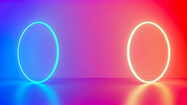 Abstract Neon Ring Light on Blue and Pink Gradient Background with Blue Glow