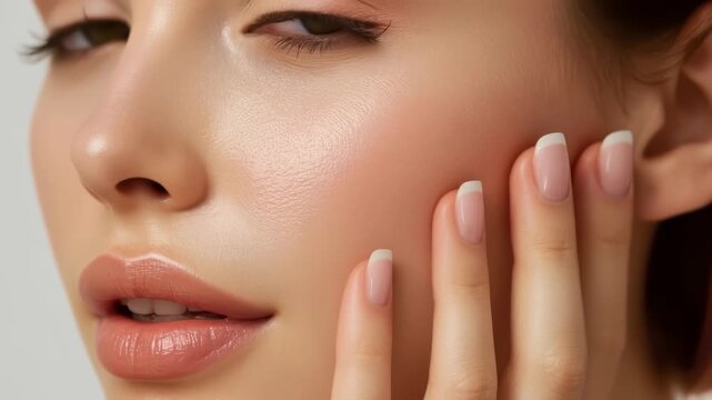 Close Up Face Skin Care Lip Nail Beauty Portrait Smooth Skin Woman Makeup Hand