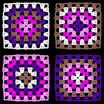 Pattern with crochet granny square wallpaper handmade decorative art design print	
