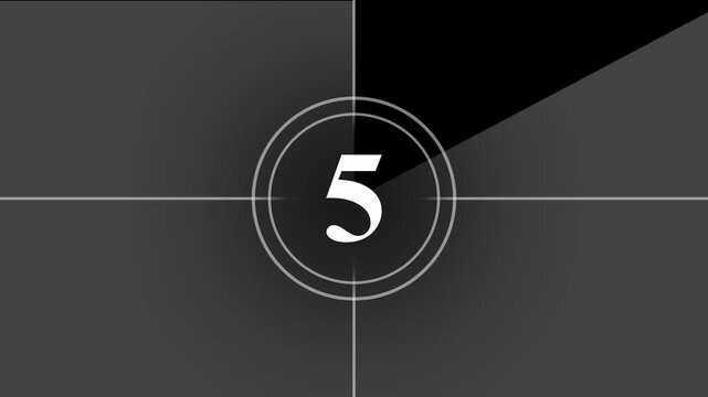 countdown movie from 5 to 0 number old film timer count in grey retro style vintage video timer, best suitable for your cinema, movie or footage countdown on the target, old movie countdown 4K
