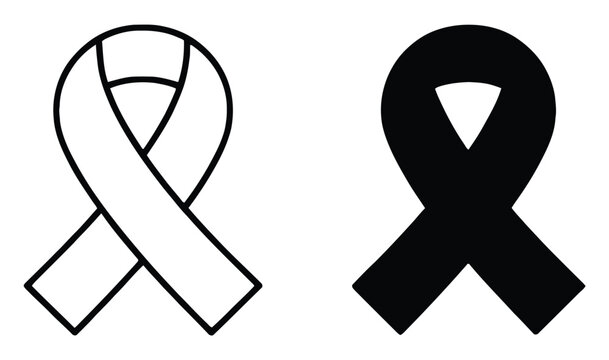 Awareness ribbon support symbol icon in outline and solid silhouette style for campaigns and solidarity