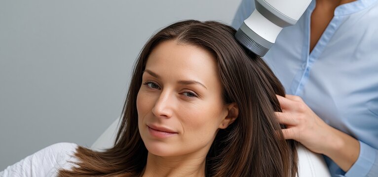 Modern trichology equipment examining scalp texture and hair follicles in a clinical, professional setting.