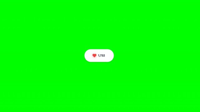 Animated like heart button pop burst on green screen