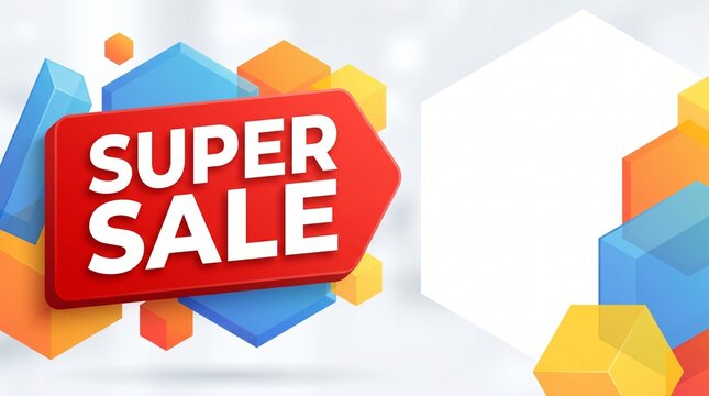 Super SALE Banner with Bold Red Discount Tag and Dynamic Retail Promotion Background