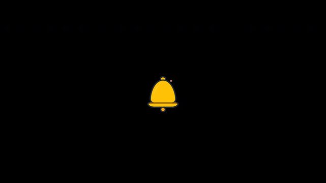 Animated notification bell icon appearing with alert badge on black background.
