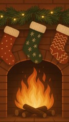 Fototapeta premium Cozy festive fireplace mobile wallpaper