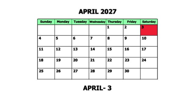 April 2027 monthly calendar page with highlighted date of april 3rd for planning and scheduling monthly planner