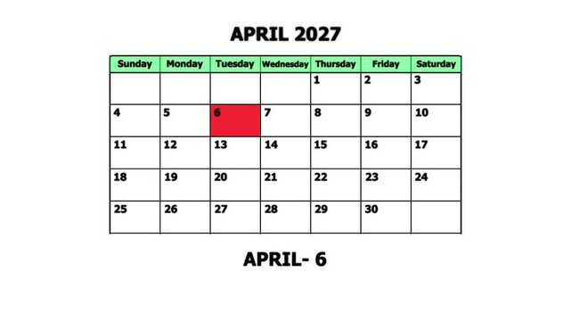 April 2027 calendar page with highlighted tuesday april 6th date for planning and scheduling schedule