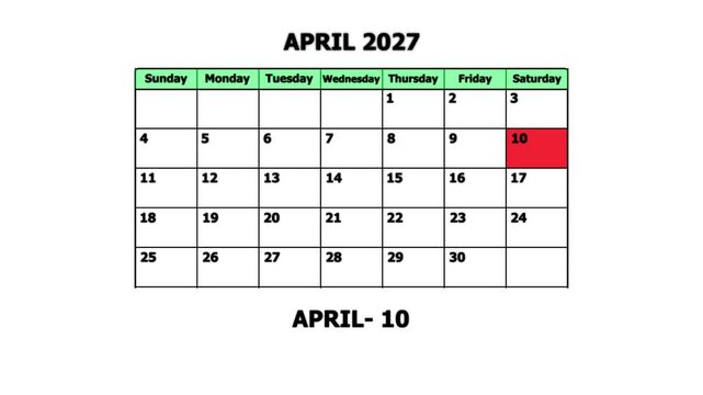 April 2027 calendar page with april 10 highlighted date for planning and scheduling schedule