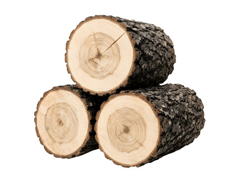 Stacked logs with detailed crosssections and textured bark funny animal emoji isolated on transparent background