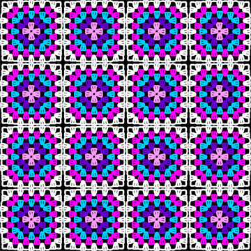 Pattern with crochet granny square wallpaper handmade decorative art design print	
