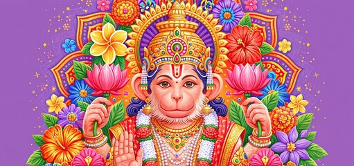 Obraz premium Divine monkey deity artwork celebrating a sacred Indian festival, perfect for spiritual holiday social media campaigns.