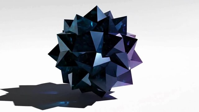 Abstract morphing geometric sphere transforming into a complex crystal star shape