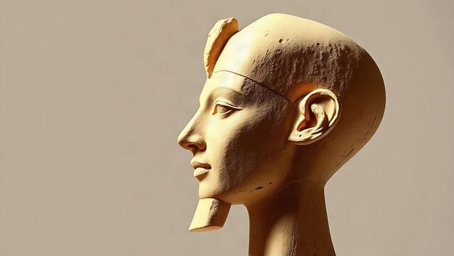 Stone sculpture of an Egyptian pharaoh's head with a cobra detail.