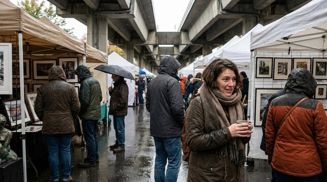 Busy urban street scene featuring diverse pedestrians walking through an overpass, conveying a sense of daily movement, city life, and modern urban rhythm, perfect for background use