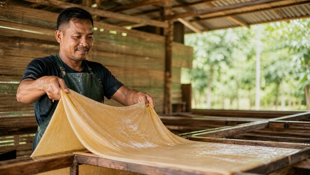 Artisan weaving fabric on a loom, showcasing traditional craftsmanship and skill; rich textures and natural fibers are evident here; a moment of focused creation captured in warm light
