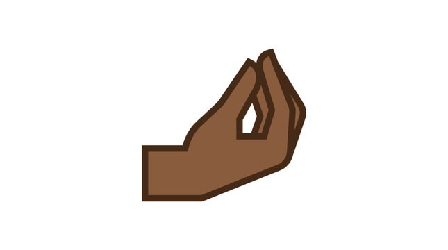 A simplified graphic illustration of a brown hand with fingers pinched together, performing a common Italian gesture that signifies questioning or confusion.