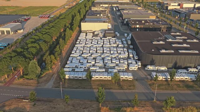 Aerial view of a caravan and campervan storage lot