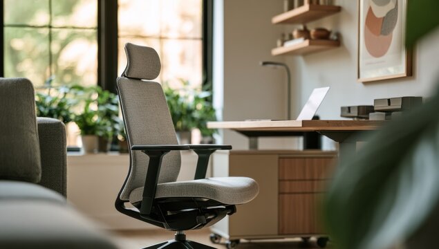 Ergonomic Office Chair in Bright Modern Home Workspace