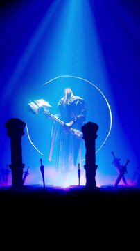 Mystic Warlock Sanctuary with Black Pillars and Glowing Blue Halo Light Circle 3D Loop