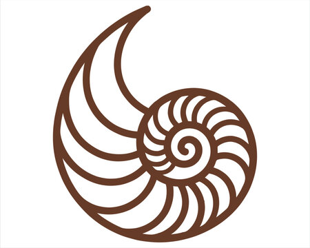 Stylized brown nautilus seashell icon isolated on a white background