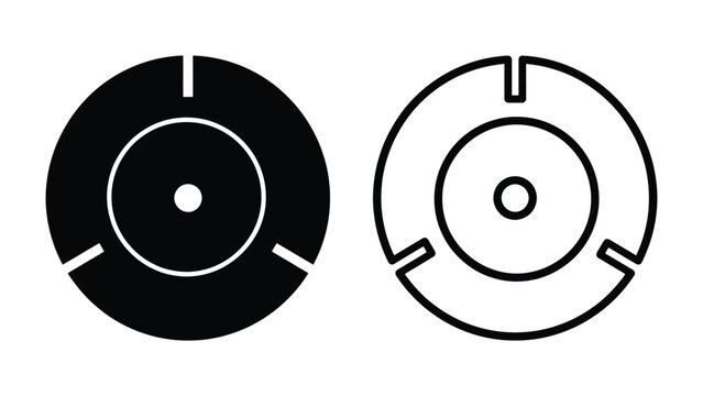 Concentric Circle Symbol: A minimalist graphic design featuring two concentric circles, one solid black and one outlined, with three radial cutouts at equal intervals.