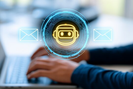 AI Email Automation Concept with Chatbot and Message Icons