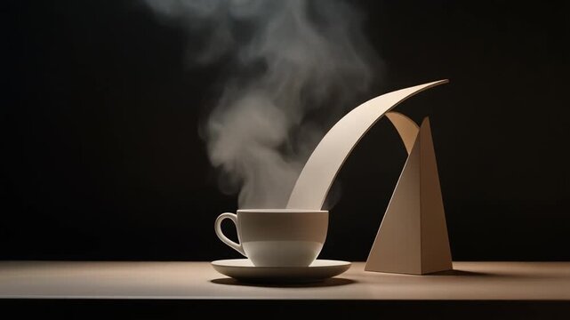 Hot Steam Rising From White Coffee Cup on Table, Minimalist Studio Shot