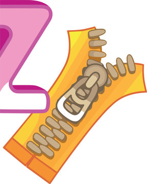 Cartoon Letter Z with Yellow Zipper Element for Children English Alphabet Phonics Learning Books, Preschool Worksheets, and School Education Graphic Designs