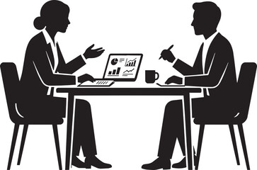 Fototapeta premium Business people silhouette having a meeting with laptop charts