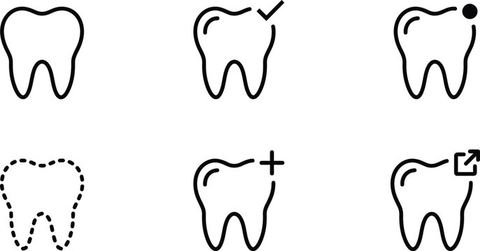 Set of simple tooth icons for dental care and oral health design