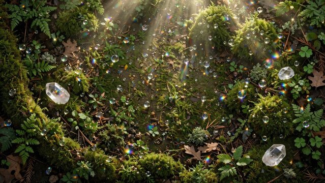 Sunbeams Piercing Vibrant Emerald Moss Forest Floor