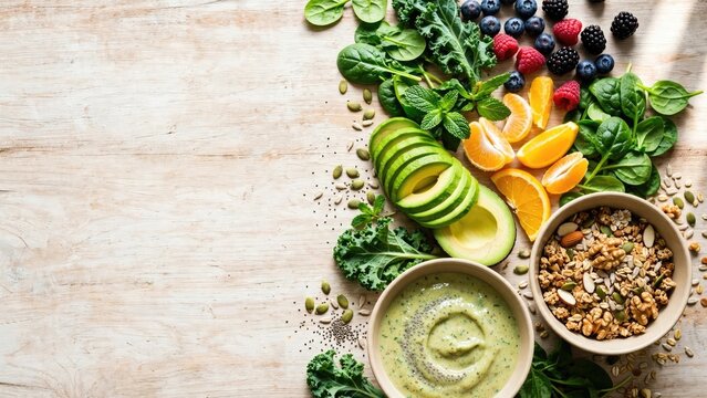 Vibrant Superfood Platter: Avocado, Berries, and Greens for Health
