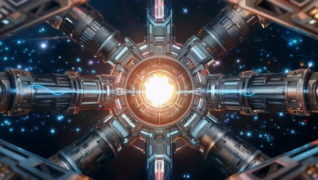 Cyberpunk-inspired 4K technological animation depicting a futuristic quantum AI processor sparking to life with glowing data circuits symbolizing advanced neural networks data encryption and