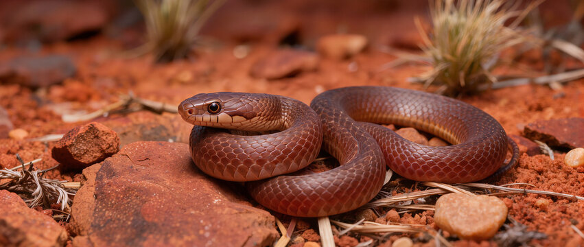 Pygmy Python Resting Among Red Rocks in Western Australian Habitat