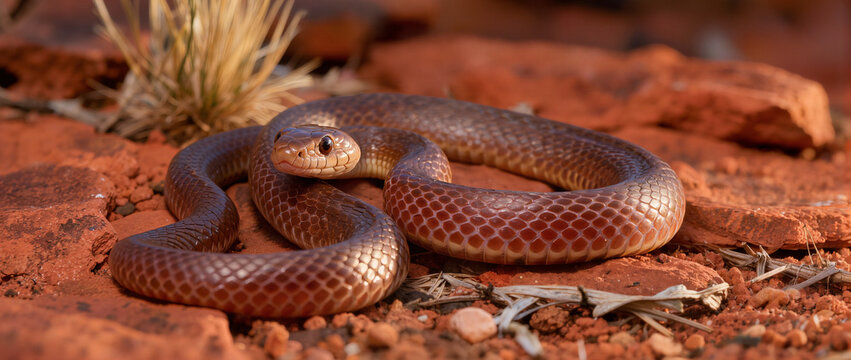 Pygmy Python Resting Among Red Rocks in Western Australian Habitat