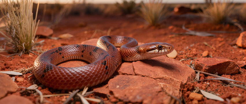 Pygmy Python Resting Among Red Rocks in Western Australian Habitat