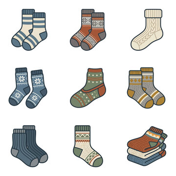 Cozy Winter Knitted Socks Collection with Various Nordic and Geometric Patterns