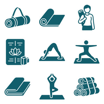 Yoga and Pilates Equipment and Poses Icon Set for Fitness Wellness Design